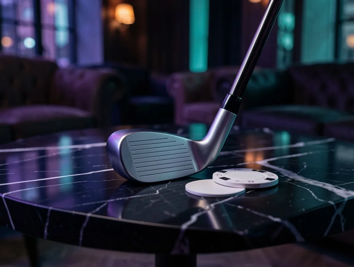 The Golden Rooms golf fitting studio at night